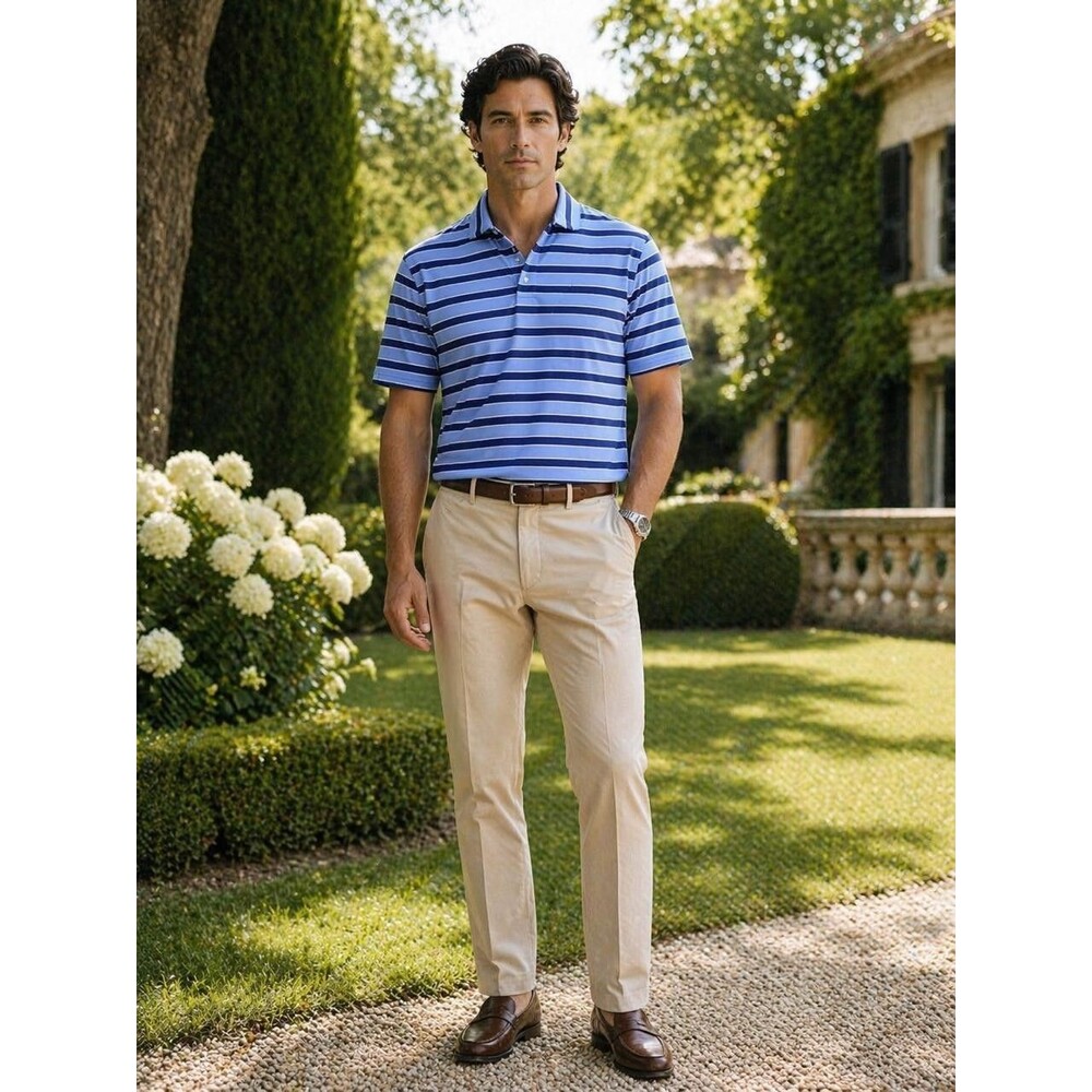 RLX RALPH LAUREN New Men Polo Shirt MEDIUM Striped Blue Performance Stretch Golf